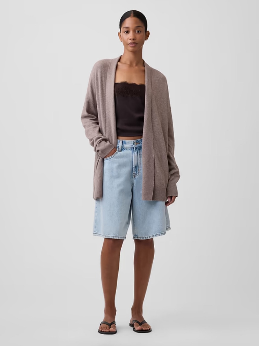 H&M Open-Front Taupe Oversized Cardigan size M